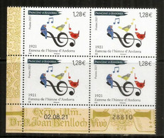 2021.Centenaire De L'Hymne Nationale Andorran "Le Grand Charlemagne". Bloc De 4 Neufs ** Coin Daté - Unused Stamps