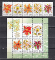 Russia 2002 - Flowers: Lilies, Mi-Nr. 966/70+Bl. 44, MNH** - Unused Stamps