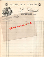 03- ARFEUILLES- RARE LETTRE L. CURAT - VINS - ALLIER 1920 - Alimentos