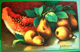 Cpa FRUITS NATURE MORTE, PASTEQUE Et POIRES , ILLUSTRATEUR  STILL LIFE WATER MELON AND PEARS A/s SOMASCA - Piante Medicinali