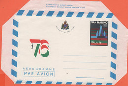 SAN MARINO - 1976 - AG8 - 180 Esposizione Mondiale Di Filatelia Italia '76 - Aerogramma - Intero Postale - NUOVO - Postal Stationery