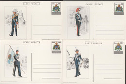 SAN MARINO - 1979/1980 - CP47/CP49 - 150 Stemma - Uniformi Militari Sammarinesi - 4 X Cartolina - Intero Postale - Nuovo - Entiers Postaux