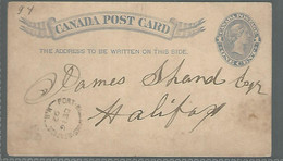 59546) Canada Post Card Closed Post Office Port Williams Station1892 Postmark Cancel - 1860-1899 Reinado De Victoria