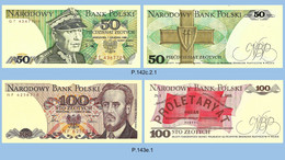 POLOGNE 1988-86    50 - 100 Zloty - P.142c.2.1 - P.143e.1 Neuf UNC - Pologne