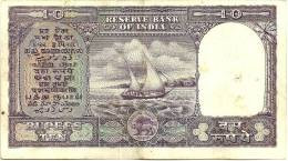INDIA 10 RUPEES ASOKA COLUMN FRONT SHIP BACK SIGN75 LETTER B ND(03-1962 -06-1967) VF P.40b READ DESCRIPTION - India