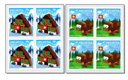 Switzerland 2022 (4/2022) Lego Chalet Cow Toys Spielzeuge - MNH ** Blocks Of Four - Nuovi