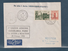 ⭐ Maroc - Première Liaison Aérienne Par Avion à Réaction - Casablanca Paris - 20 Février 1953 ⭐ - Poste Aérienne
