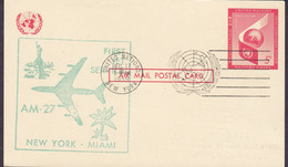 United Nations Postal Stationery Ganzsache First Jet Service Flight NEW YORK - MIAMI, NEW YORK 1959 (2 Scans) - Brieven En Documenten