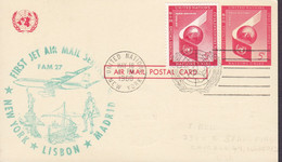 United Nations Uprated Postal Stationery Ganzsache First Jet Air Mail Service NEW YORK - LISBON - MADRID , NEW YORK 1960 - Briefe U. Dokumente