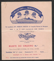 Portugal Billet 1963 Croisière Paquebot N/T Principe Perfeito CNN Companhia Nacional De Navegação Cruise Ship Ticket - Europa