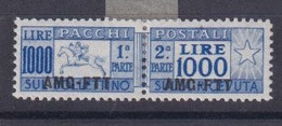 Trieste A, AMG-FTT Pacchi Postali, Sassone 26/1 Linguellato, Dentellatura Lineare - Paketmarken/Konzessionen