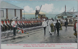 Sierra Leone : Visit Of Prince Albert Belgium FREETOWN, H. R. Highness Saluting The Colours West India Regiment, Stamp - Sierra Leone