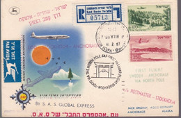 Une  Lettre   Premier Vol  Lod  - Stockholm - Anchorage    Année 1957 - Posta Aerea