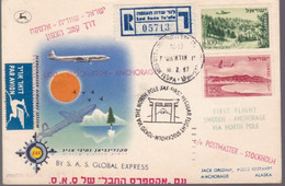 Une  Lettre   Premier Vol  Lod  - Stockholm - Anchorage    Année 1957 - Poste Aérienne