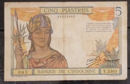 Indochine Indochina Vietnam Viet Nam Laos Cambodia 5 Piastres VF Banknote 1946 - Pick # 55c / 02 Photos - Indochine