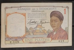French Indochina Indo China Indochine Vietnam Cambodia 1 Piastre AU Banknote Note / Billet 1932 - 1949 - Pick # 54b - Indochine