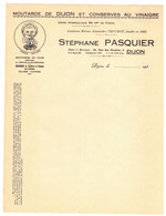 Facture Moutarde De Dijon Et Conserves Au Vinaigre Alexandre Truchot Côte-D'Or Département 21 Mustard Mostarda Senf TB.E - Lebensmittel