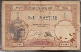 Indochina Indochine Vietnam Viet Nam Laos Cambodia 1 Piastre VF Banknote Note / Billet 1921-31 / Pick # 48b / 2 Photos - Indochine