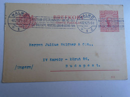 D191560  Postal Stationery -  MALMÖ A.B. Wilhelm Sonesson  Sweden 1912 - To Julius Wolfner  -Lederfabrik, Budapest - Andere & Zonder Classificatie