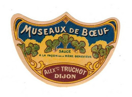 2) Etiquette Moutarde Museaux De Boeuf Sauce .... Mustard Mostarda マスタード Truchot Dijon 芥末 5,2 Cm X 7,6 Cm En B.Etat - Andere & Zonder Classificatie