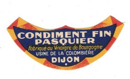 Etiquette Moutarde Condiment Fin Stéphane Pasquier à Dijon Mustard Mostarda マスタード Département 21 芥末 2,6 Cm X 6,8 Cm - Autres & Non Classés