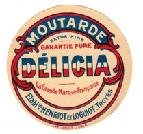 Etiquette Moutarde Garantie Pure Délicia Mustard Mostarda マスタード Henriot Et Loguiot à Troyes 芥末 5,6 Cm X 5,6 Cm Sup.Etat - Altri & Non Classificati