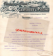 74- SEYSSEL- LETTRE CHATENOUD PICCINO- FROMAGERIE FROMAGES GRUYERE EMMENTHAL-LEOPOLD HERRMANN A GENEVE-1920 - Lebensmittel