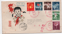 CHINE - 1959 - Sur Enveloppe (  1er Jour)  Sans Cor- Pionniers  10ème  Anniversaire-  La Série De 6 Timbres - Briefe U. Dokumente