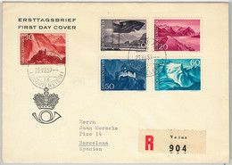 46431-LIECHTENSTEIN -POSTAL HISTORY-REGISTERED FDC COVER To SPAIN 1959 Mountains - Autres & Non Classés