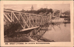 ! Alte Ansichtskarte 1. Weltkrieg, Feldpost 1915, Brest Litowsk, Zerstörte Brücke N. Posen - Weißrussland