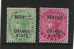 INDIA - CHAMBA OFFICIALS 1902 - 1904 ½a PALE YELLOW-GREEN, 1a CARMINE SG O18, O20 MOUNTED MINT Cat £5.25 - Chamba