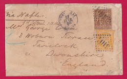 N°38 69 GC 5104 SHANGHAI CHINE CHINA POUR TAVISTOCK ANGLETERRE 1880 MIXTE SAGE CERES VIA NAPLES ITALIE LETTRE COVER - Lettres & Documents