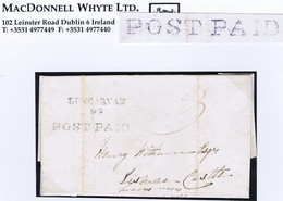 Ireland Waterford 1833 Letter To Lismore Castle At "3", With Large POST PAID Of Dungarvan On Face - Non Classés