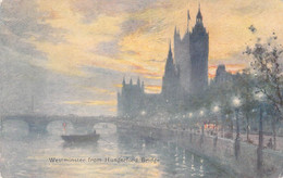 CPA Royaume Unis - Angleterre - London - Westminster From Hungerford Bridge - C. W. Faulkner & Co. Ltd. - Colorisée - Westminster Abbey