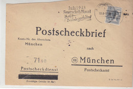 Postscheckbrief Aus MÜNCHEN 27.7.48 Feuerschutz 1948 .... Nach München/ Brief Beschitten - Zone Anglo-Américaine