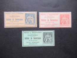 Frankreich Um Ca. 1888 / 1900 Telefonkarten Bulletin De Conversation 25C, 50C Und 3 Franc Ungebraucht / Falz - Télégraphes Et Téléphones