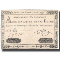 France, 5 Livres, 1791, 1791-11-01, TTB, KM:A50, Lafaurie:145 - Assignats & Mandats Territoriaux