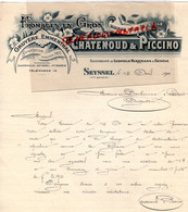 74- SEYSSEL- LETTRE CHATENOUD PICCINO- FROMAGERIE FROMAGES GRUYERE EMMENTHAL-LEOPOLD HERRMANN A GENEVE-1920 - Levensmiddelen