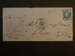 C FRANCE BELLE LETTRE RARE 18 JANV. 1871 BUREAU ETRANGER ORAN A THIERS + EMISSION DE BORDEAUX + AFF. INTERESSANT++ - 1870 Uitgave Van Bordeaux