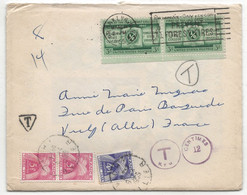 US 1955 Lettre Pour VICHY Allier France Cachet Taxe New-York 12 Centimes OR Et Taxée à L'arrivée 14 F Type Gerbes De Blé - Cartas & Documentos