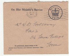 OHMS Official Letter Cover Posted 1962 B221201 - Officials