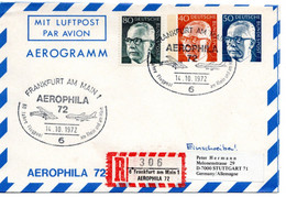 55512 - Bund - 1972 - 40&50Pfg Heinemann PGAAerogramm Per Einschreiben SoStpl FRANKFURT - AEROPHILA 72 ... -> Stuttgart - Briefmarkenausstellungen