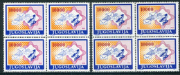 YUGOSLAVIA 1989 Definitive 10000 D. Blocks Of 4 On Chalky And Ordinary Papers MNH / **.  Michel 2337 - Nuevos