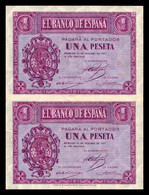 España Spain Pareja 1 Peseta Burgos 1937 Pick 104 Serie F EBC/+ XF/+ - 1-2 Pesetas