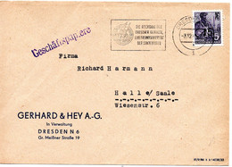 55563 - DDR - 1955 - 15/16Pfg Fuenfjahrplan EF A GeschBf DRESDEN - ... FREUNDSCHAFTSTAT ... -> Halle - Briefe U. Dokumente