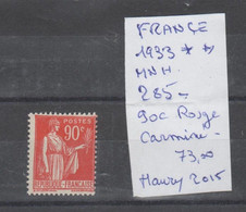 TIMBRE DE FRANÇE NEUF ** MNH VARIETE 1933  Nr 285  90 ROUGE CARMINE   COTE  73.00      € - Unused Stamps