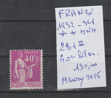 TIMBRE DE FRANÇE NEUF ** MNH VARIETE 1932-34  Nr   284   II  40 C LILAS    COTE  130.00      € - Unused Stamps
