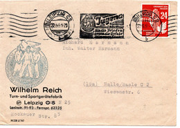 55577 - DDR - 1951 - 24Pfg Frieden EF A Bf LEIPZIG - III.WELTFESTSPIELE DER JUGEND ... -> Halle - Covers & Documents