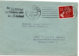 55578 - DDR - 1950 - 24Pfg Volkswahlen EF A Bf LEIPZIG - AM 15.OKTOBER WAEHLEN WIR DEN FRIEDEN -> Halle - Storia Postale