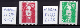 Timbres Provenant De Roulette, Neufs ** Marianne Du Bicentenaire N° 2819a Et 2823a - Unused Stamps